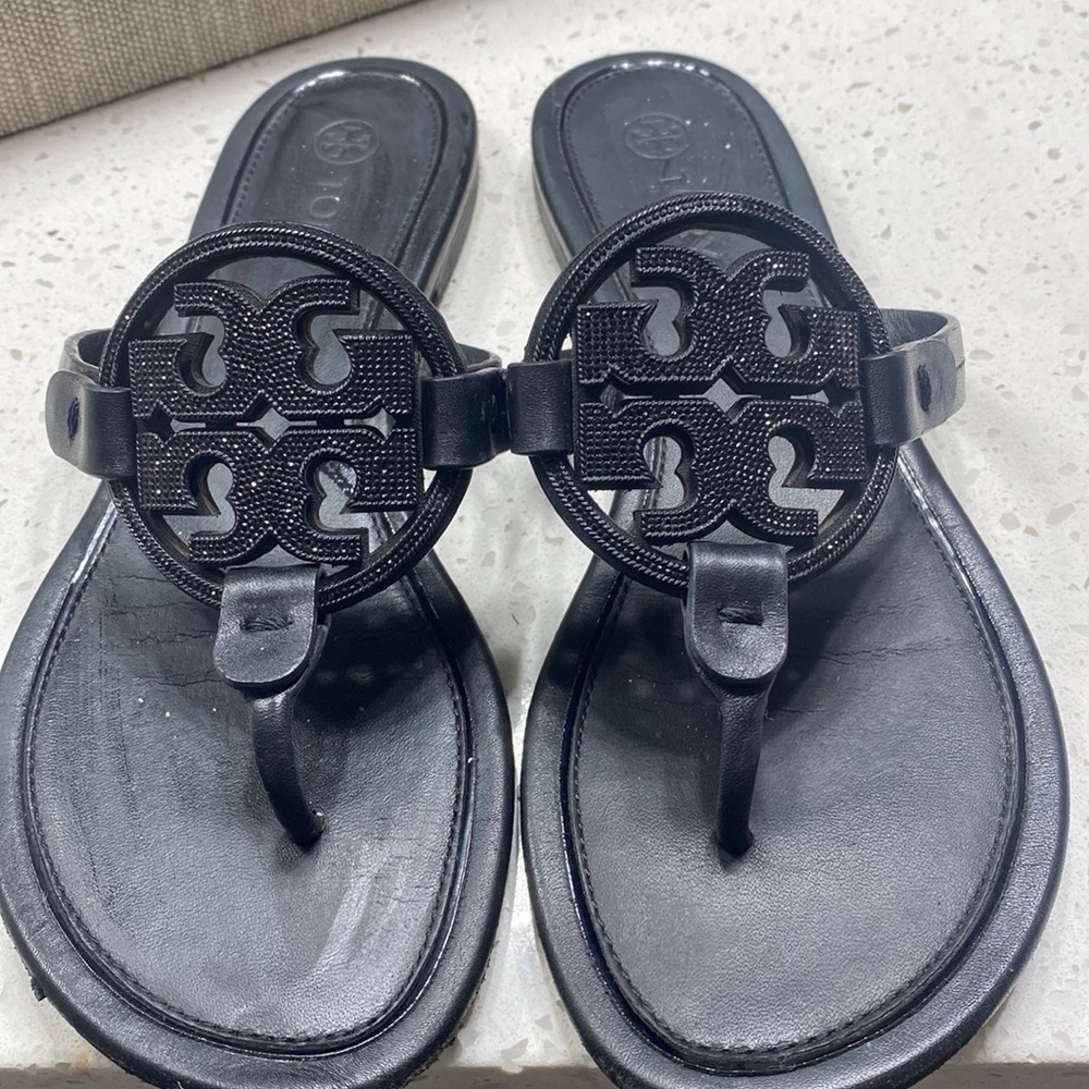 Tory Burch Black Crystal Miller Sandals
